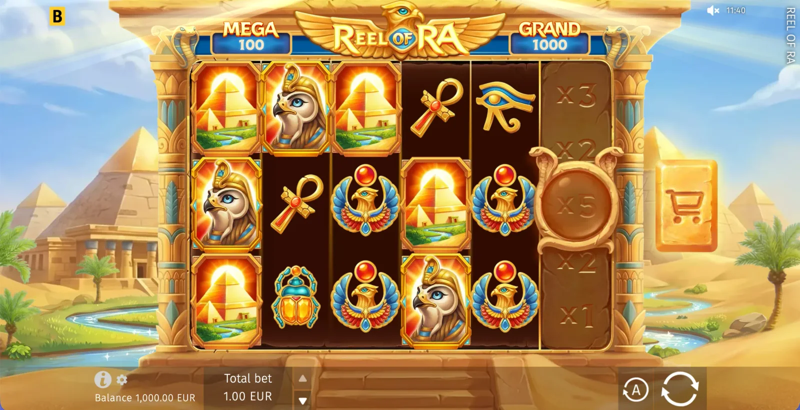 Reel of Ra browser interface with central reels and accessible controls