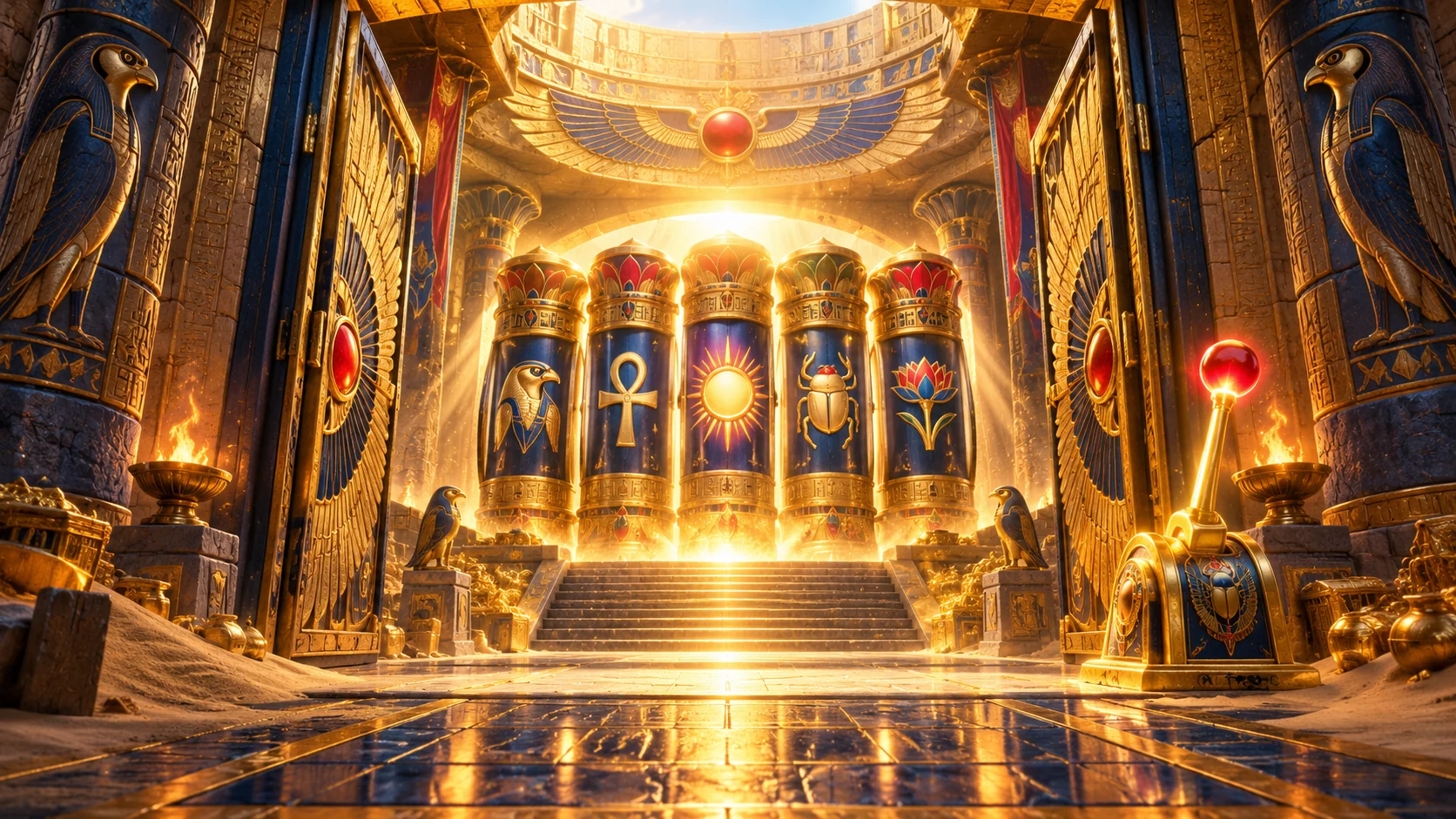 Reel of Ra optional feature access controls beside the game cabinet