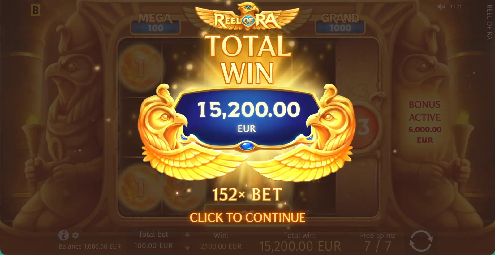 Reel of Ra Coin result prepared for value and multiplier calculation